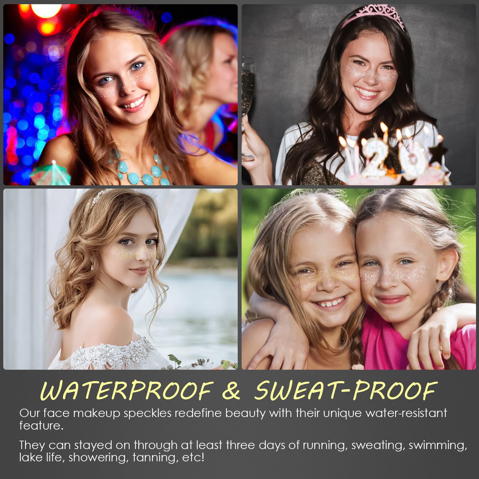 SOOVSY glitter freckles waterproof wear withstands sweat and water