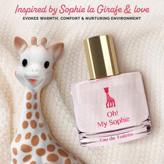 Sophie la girafe Oh! My Sophie bottle closeup highlights fresh berry notes for everyday fun.