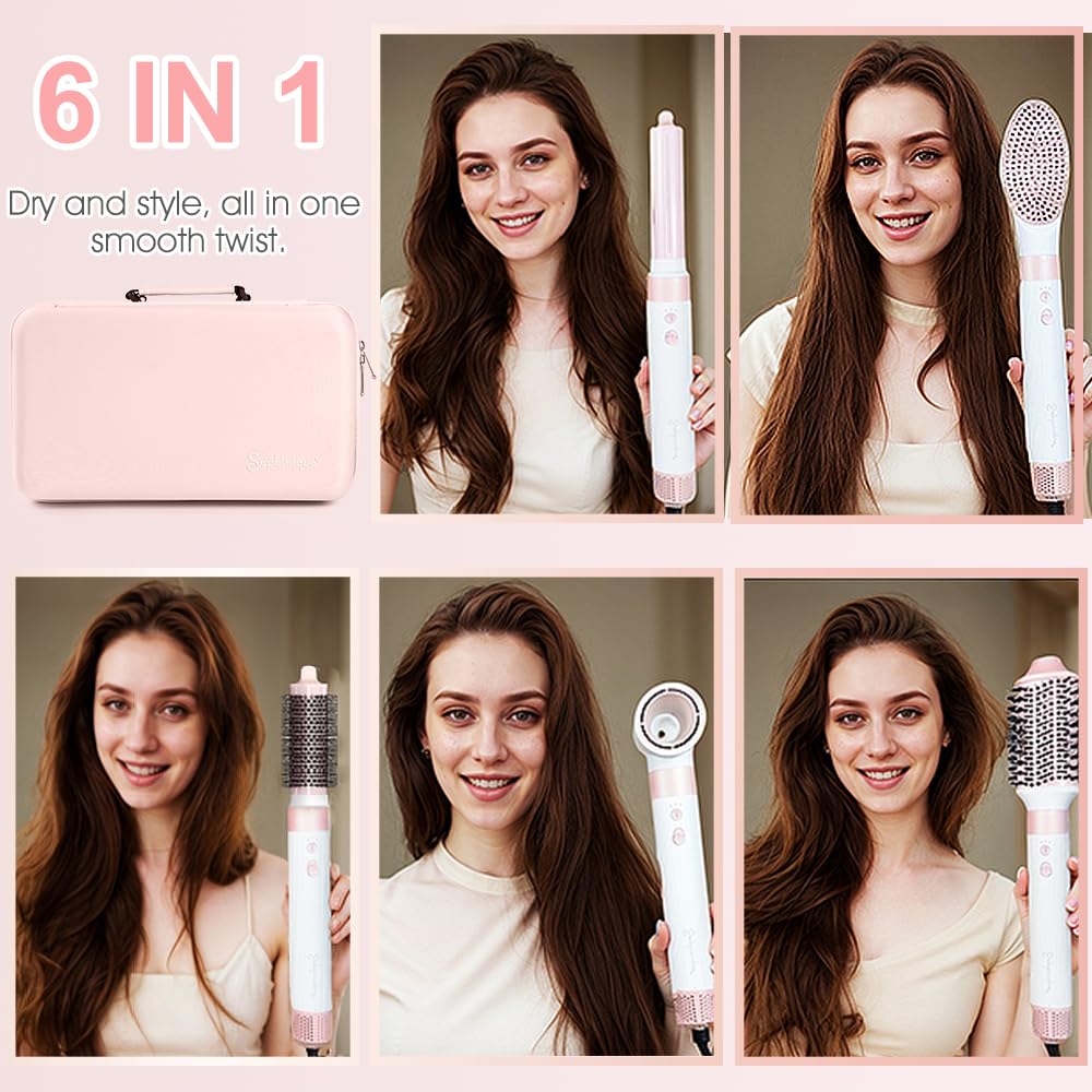 Sophinique 6-in-1 pink with right-rotating curling iron for quick curls