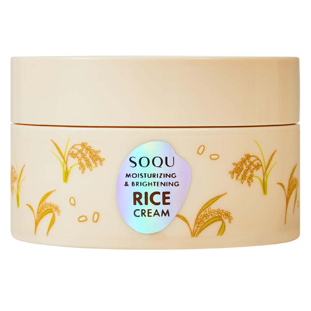 SOQU moisturizing rice cream jar close-up showing deep hydration.