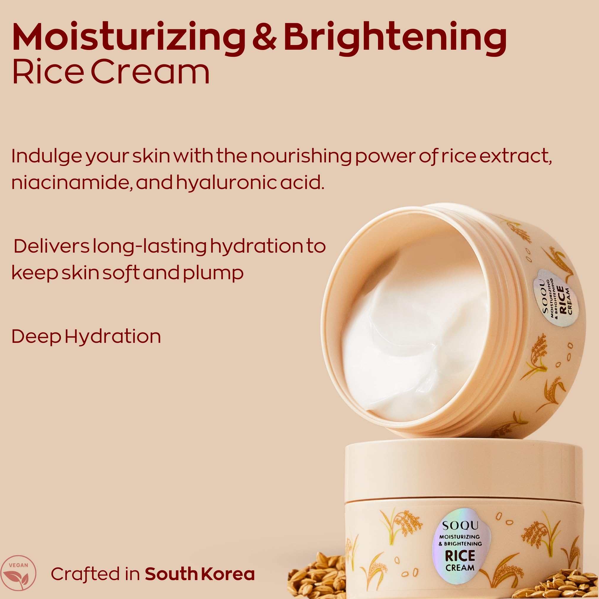 SOQU rice cream texture swirl on hand for smooth application.