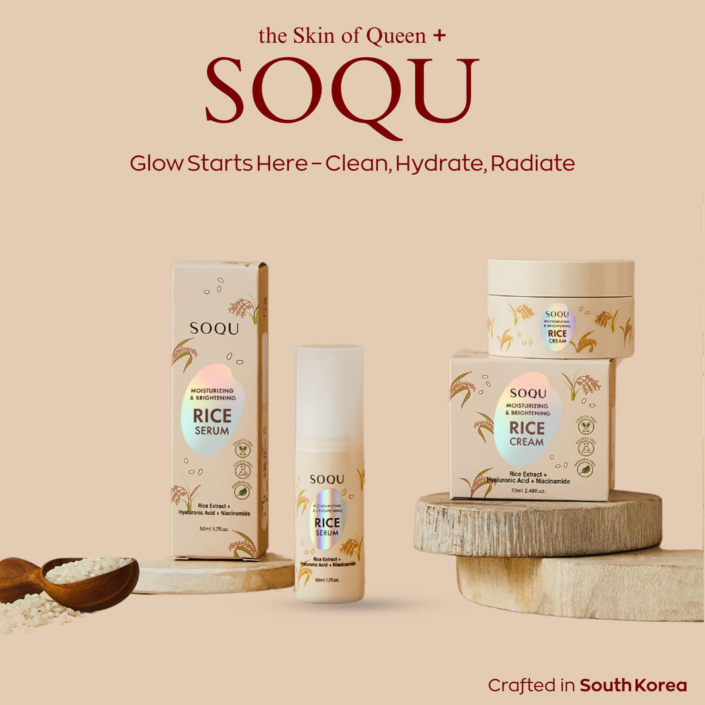 Rice extract glow suggests brightening texture and even tone