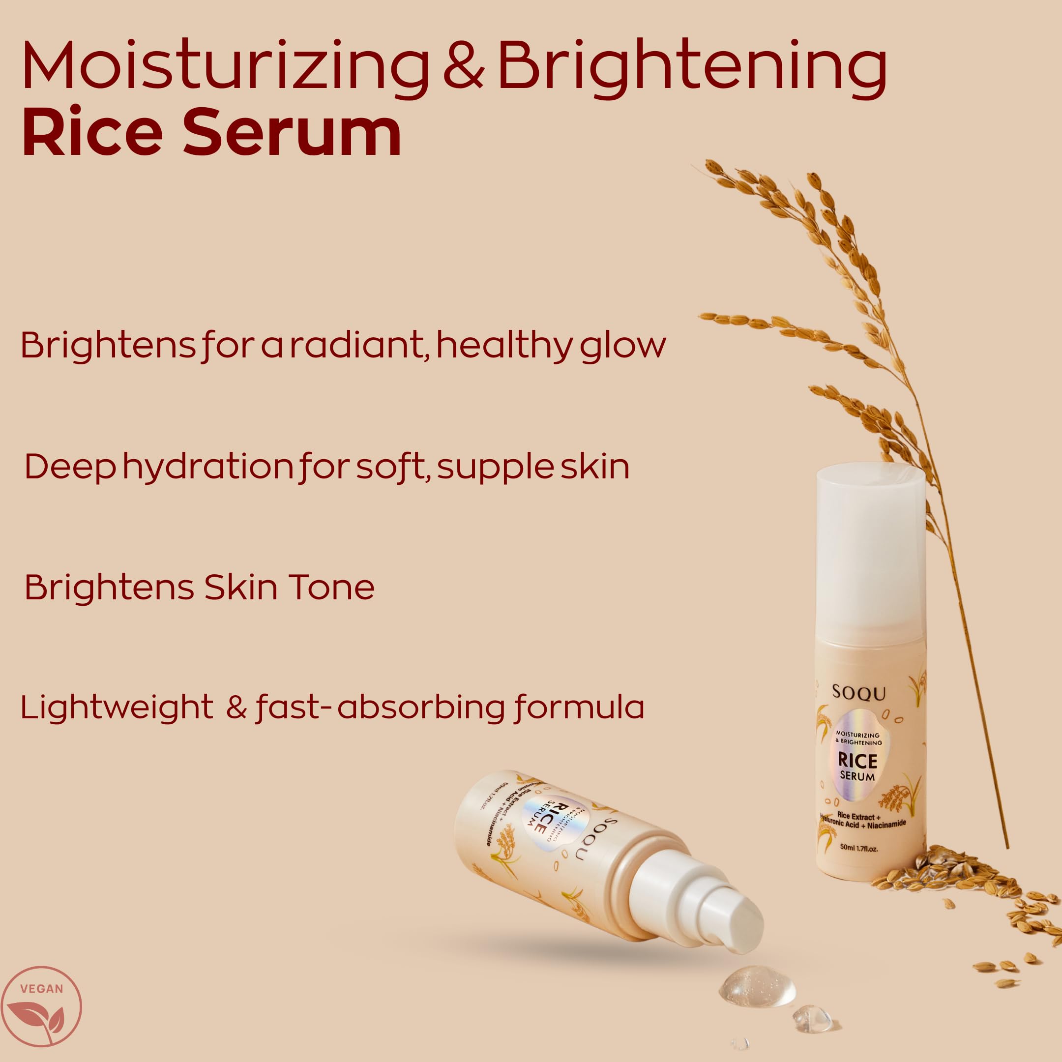 Closeup of rice serum application demonstrates quick absorption and smooth texture