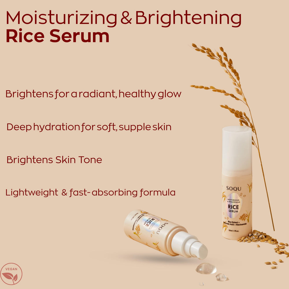 Closeup of rice serum application demonstrates quick absorption and smooth texture