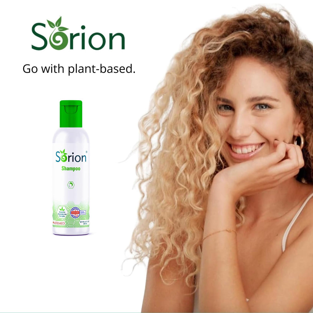 Sorion Shampoo neem-turmeric swirl conveys herbal blend and refreshing wash.