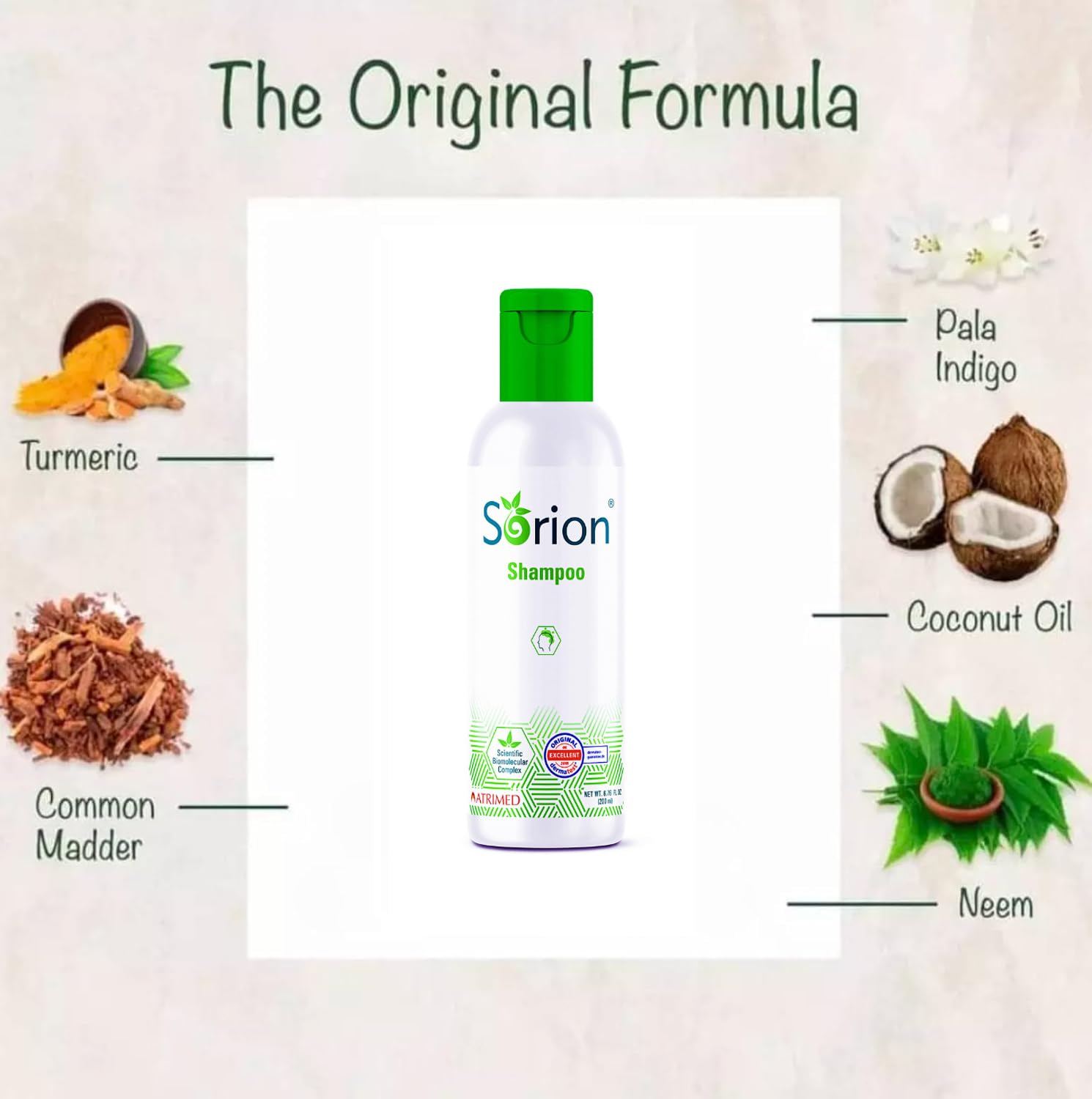Sorion Shampoo plant nutrients image emphasizes rich, natural ingredients for texture.