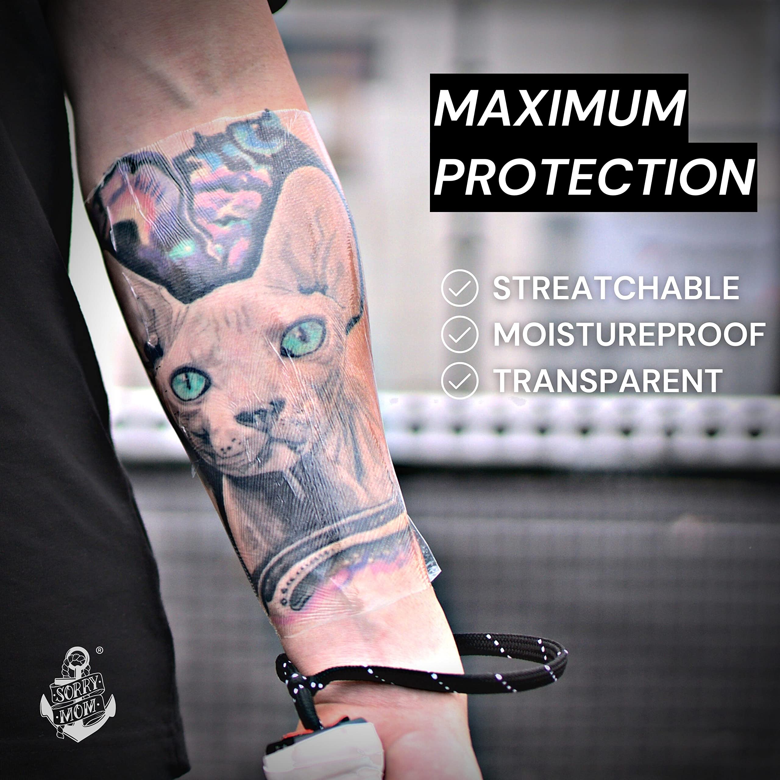Sorry Mom coverage for large areas keeps healing protected across bigger tattoos.