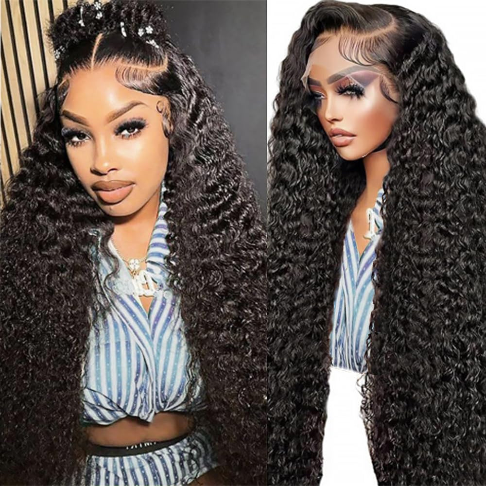 SOSATISFY 28 inch deep wave wig front view, natural movement and volume.