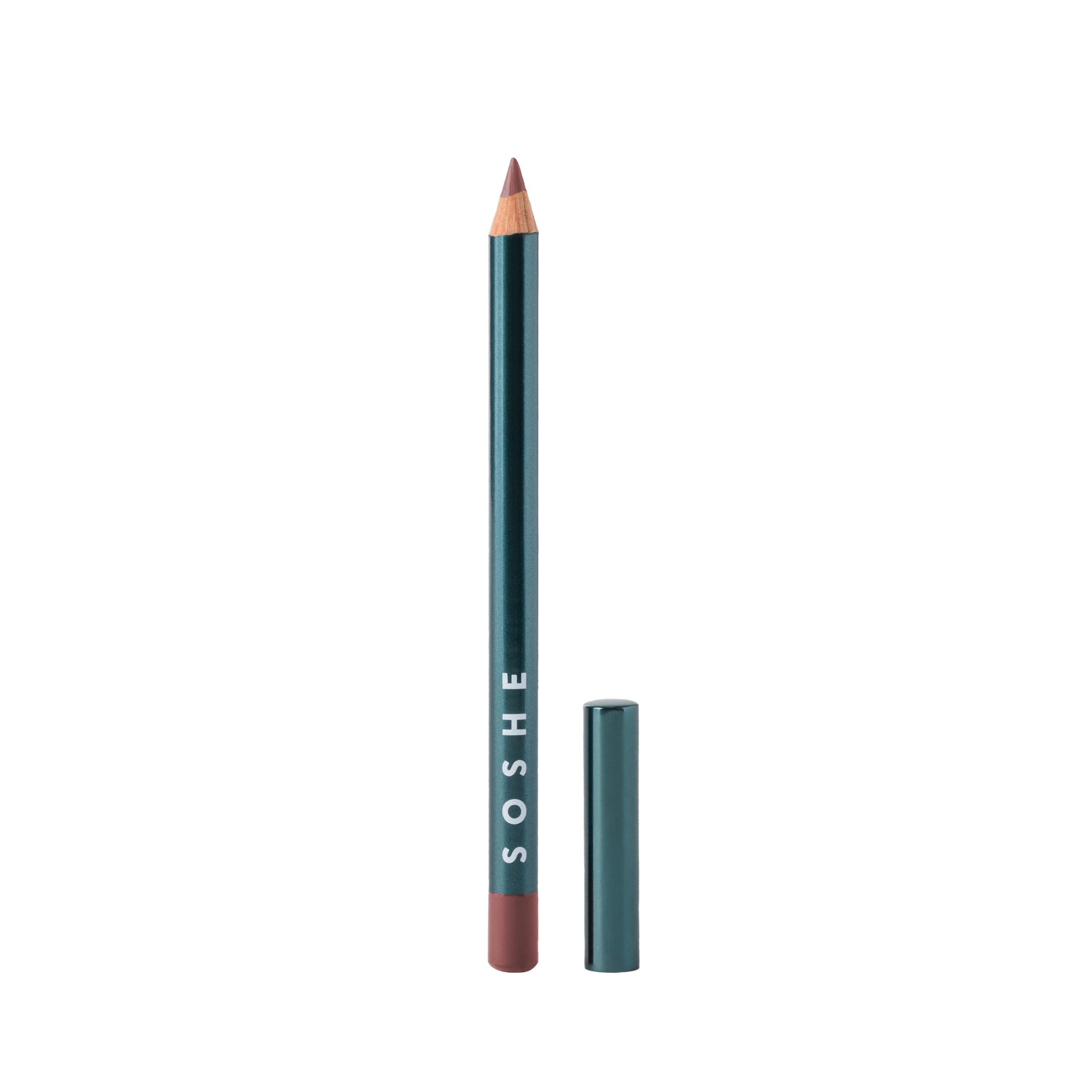 SOSHE Soft Glide Lip Liner tip close-up in Speakeasy Dusty Mauve for smooth precision.