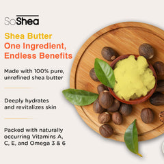 SoShea Ghana-origin shea butter signals premium, natural skin nourishment.
