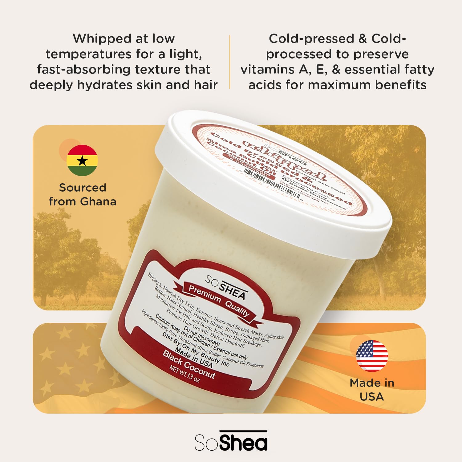 SoShea whipped texture close-up shows creamy, luxurious consistency for quick absorption.