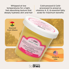 SoShea whipped butter jar closeup shows creamy texture for fast absorption.