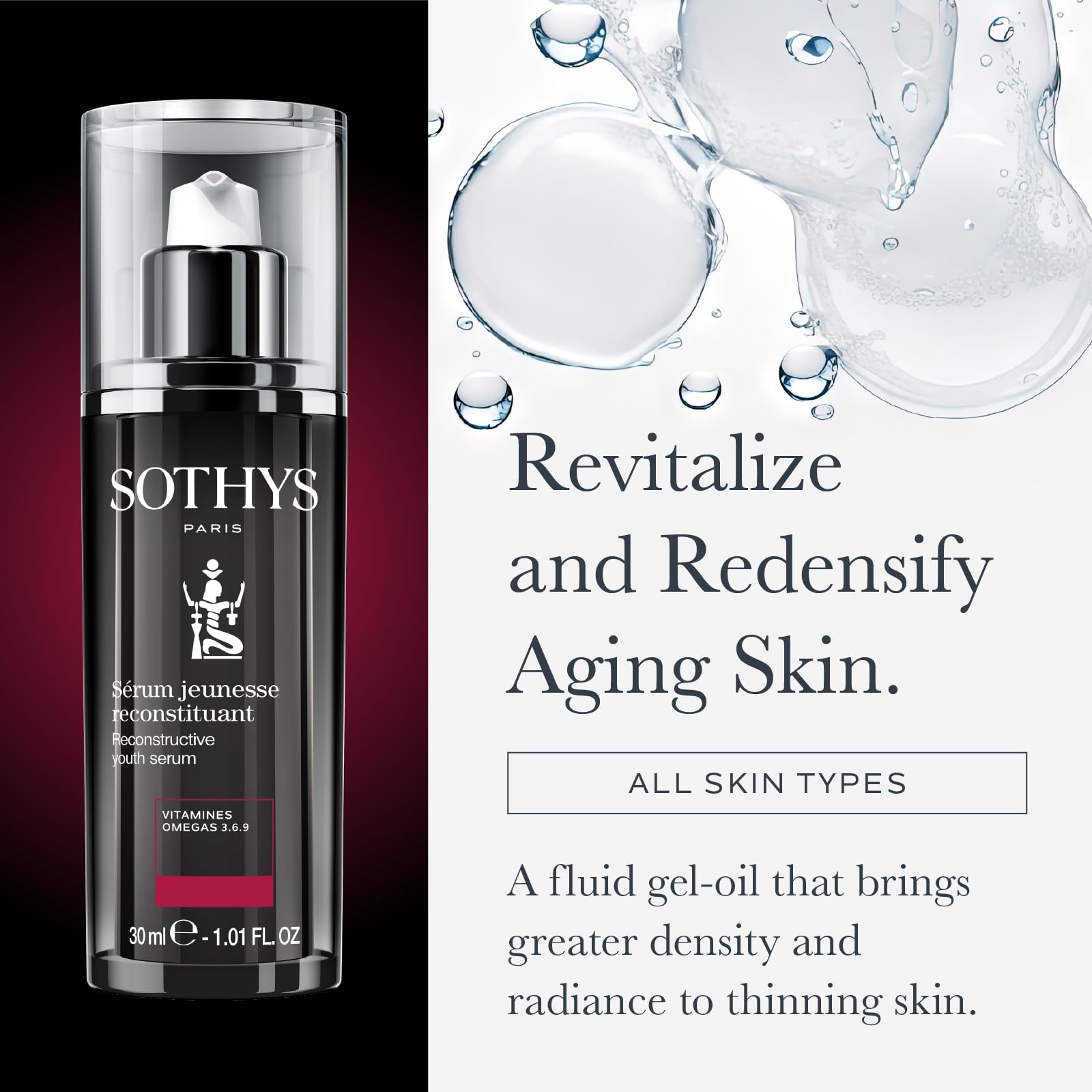 Close-up of SOTHYS Reconstructive Youth Serum texture showing gel-oil feel