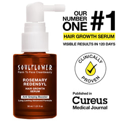 Soulflower rosemary serum dispenser for precise scalp application.