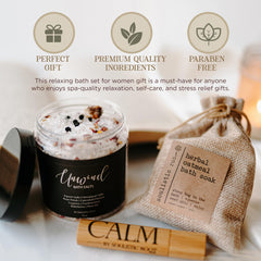 Soulistic Root oatmeal lavender soak hydrates skin during a relaxing bath.