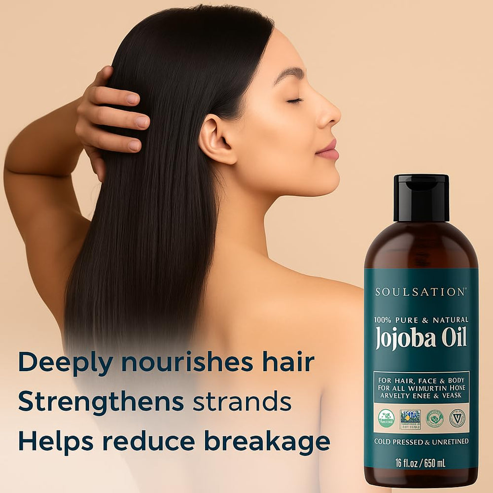 SOULSATION Jojoba Oil sustainability label shows Non-GMO Verified and cruelty-free