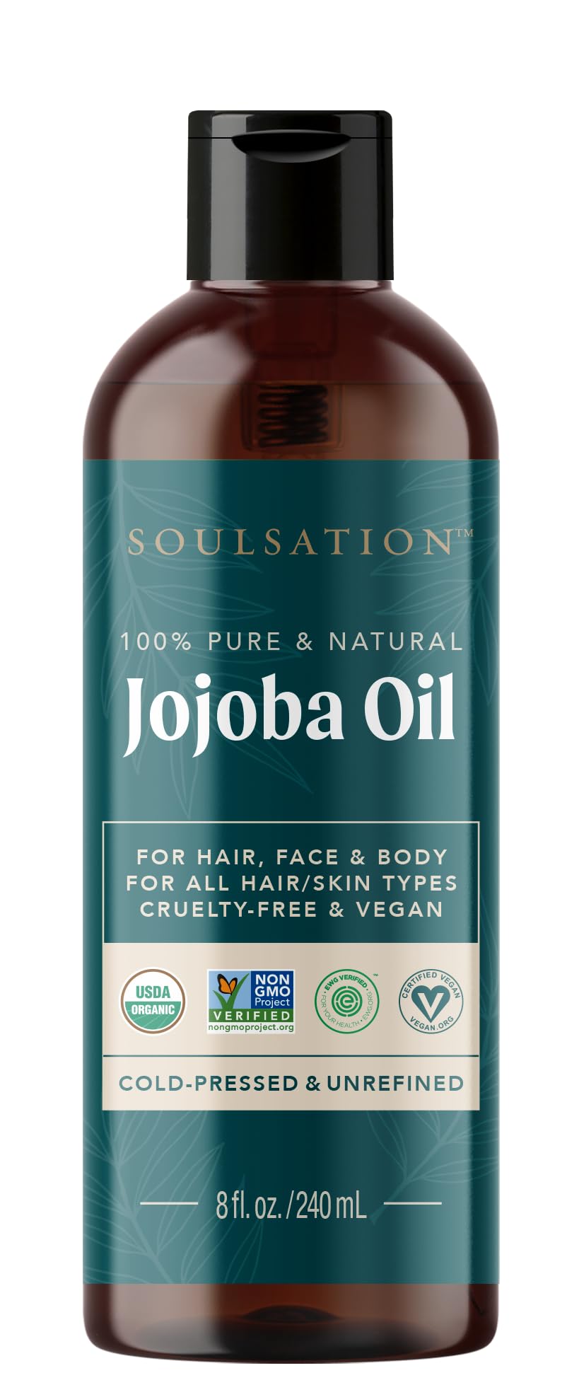 SOULSATION Organic Jojoba Oil bottle ready for skin hydration and hair care
