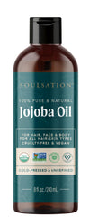 SOULSATION Organic Jojoba Oil bottle ready for skin hydration and hair care