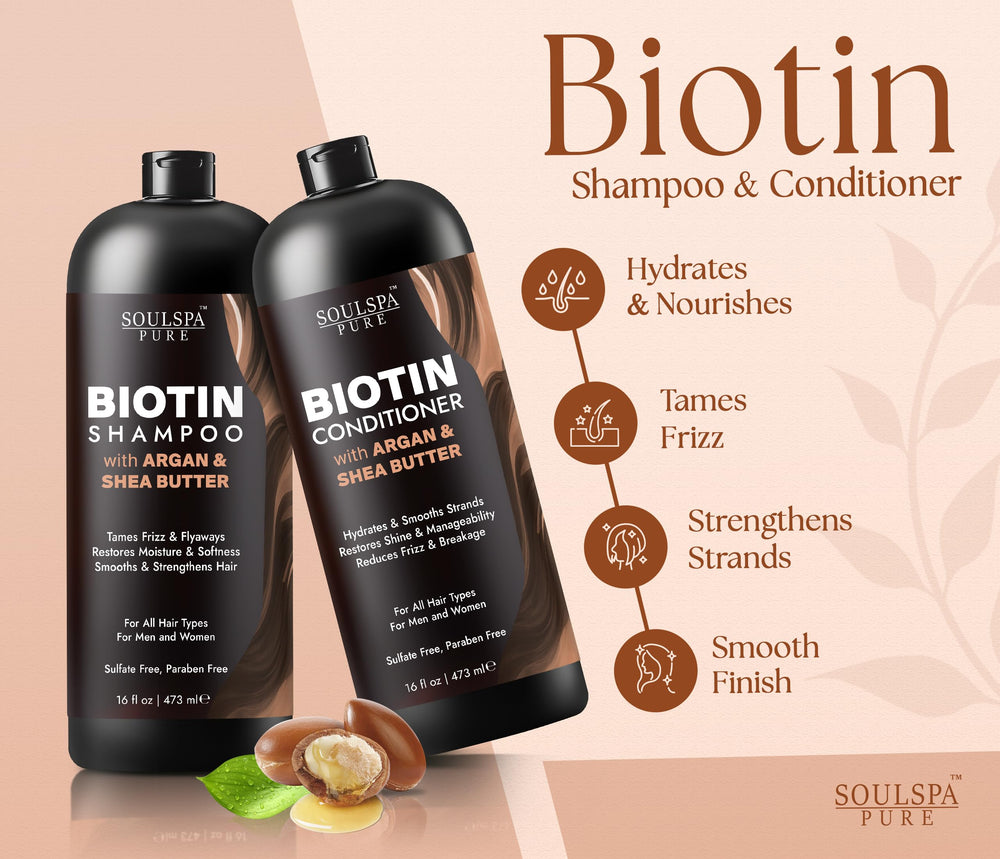 SOULSPA PURE Biotin Conditioner bottle delivers softness and manageability.
