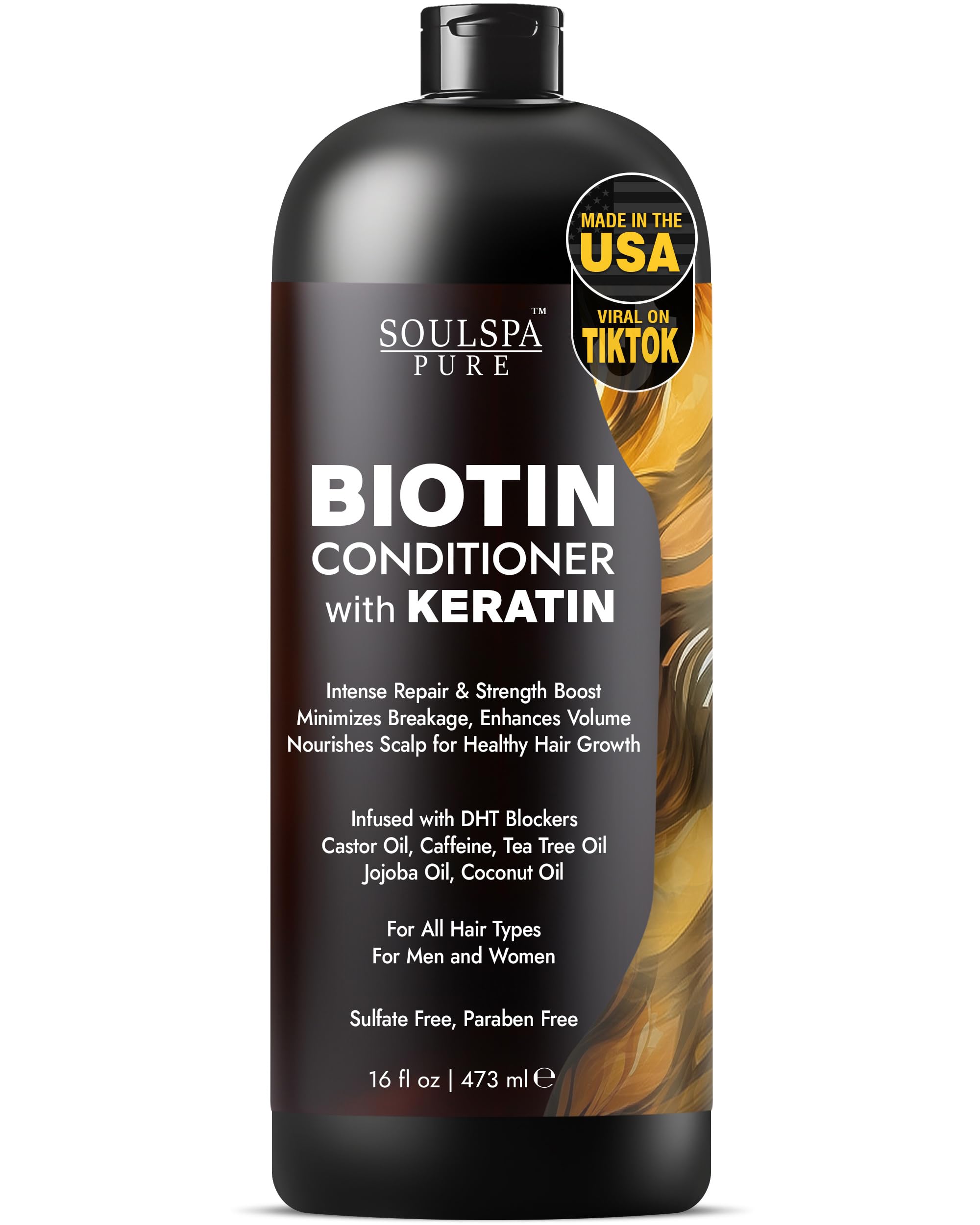 SOULSPA PURE Biotin Conditioner with Keratin bottle for strong, nourished hair.