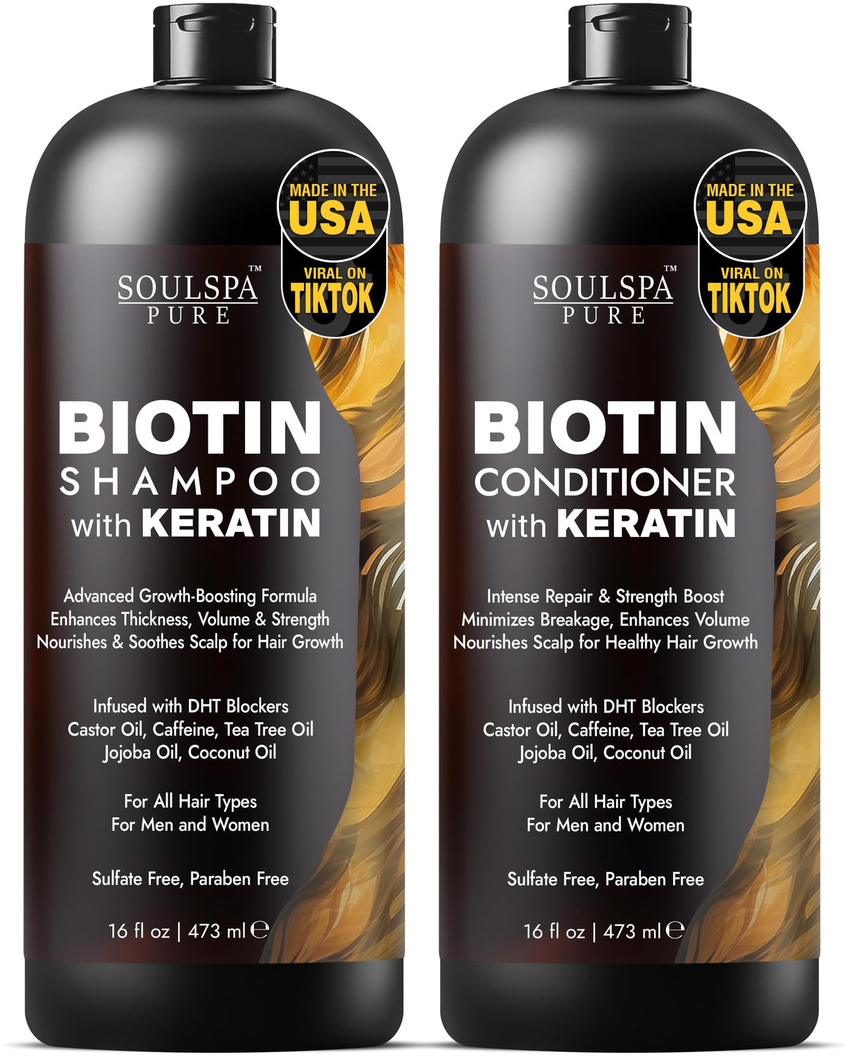 SOULSPA PURE Biotin Shampoo bottle highlights a nourishing formula for thinning hair.