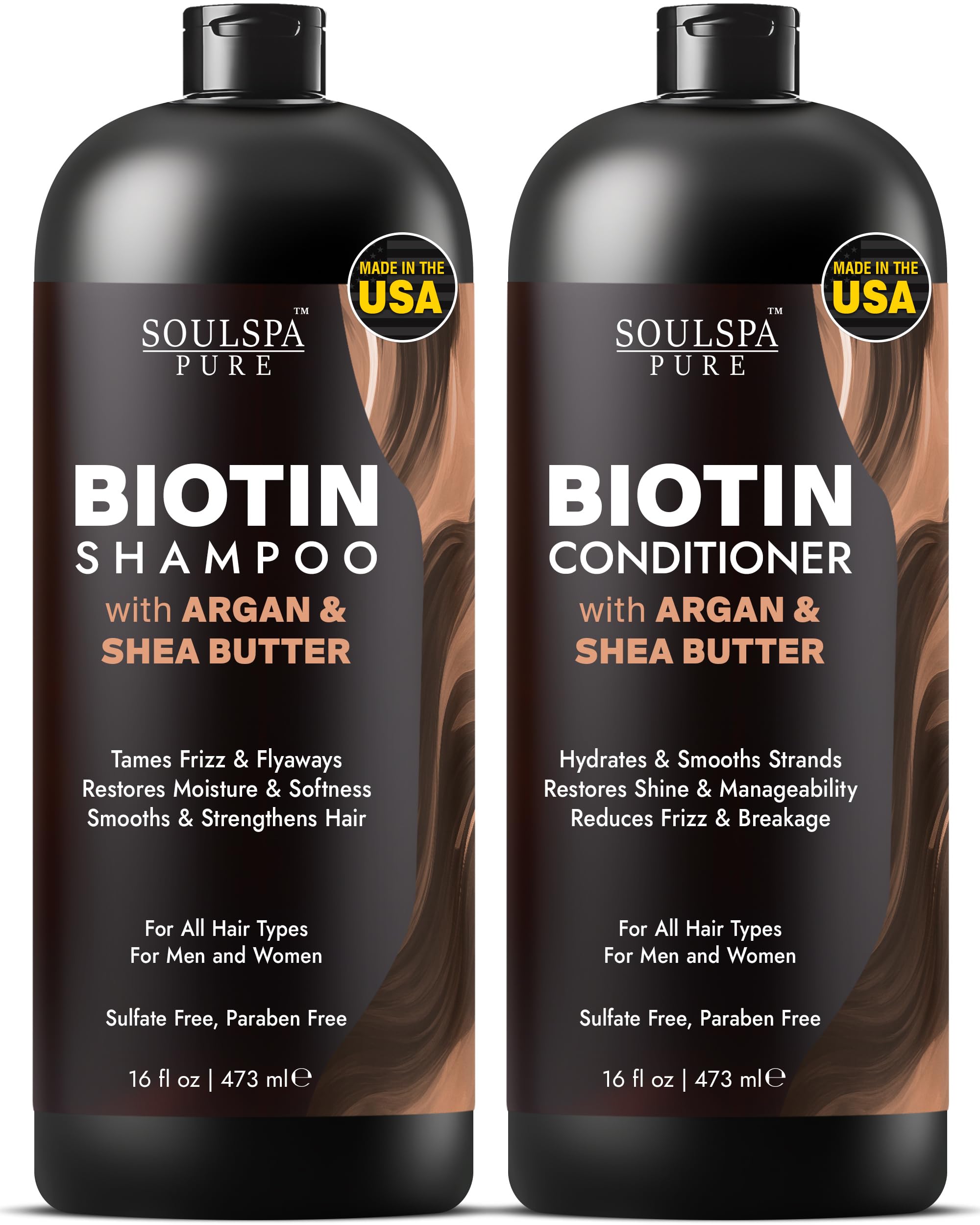SOULSPA PURE Biotin Shampoo bottle delivers hydration and shine.