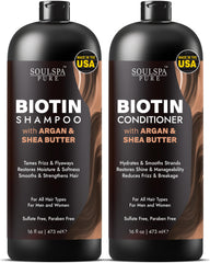 SOULSPA PURE Biotin Shampoo bottle delivers hydration and shine.
