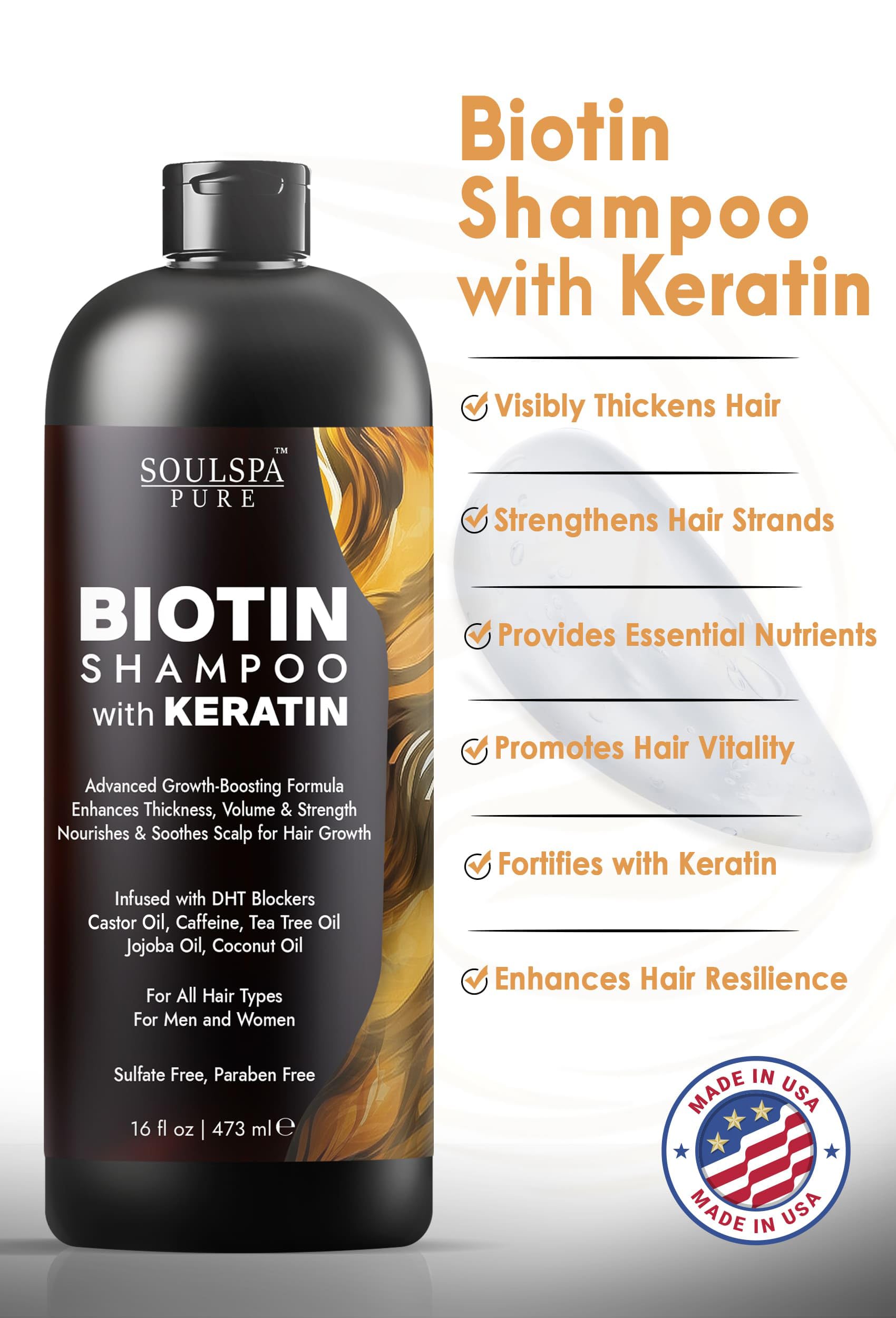 SOULSPA PURE Biotin Shampoo rich lather for a cleansing feel