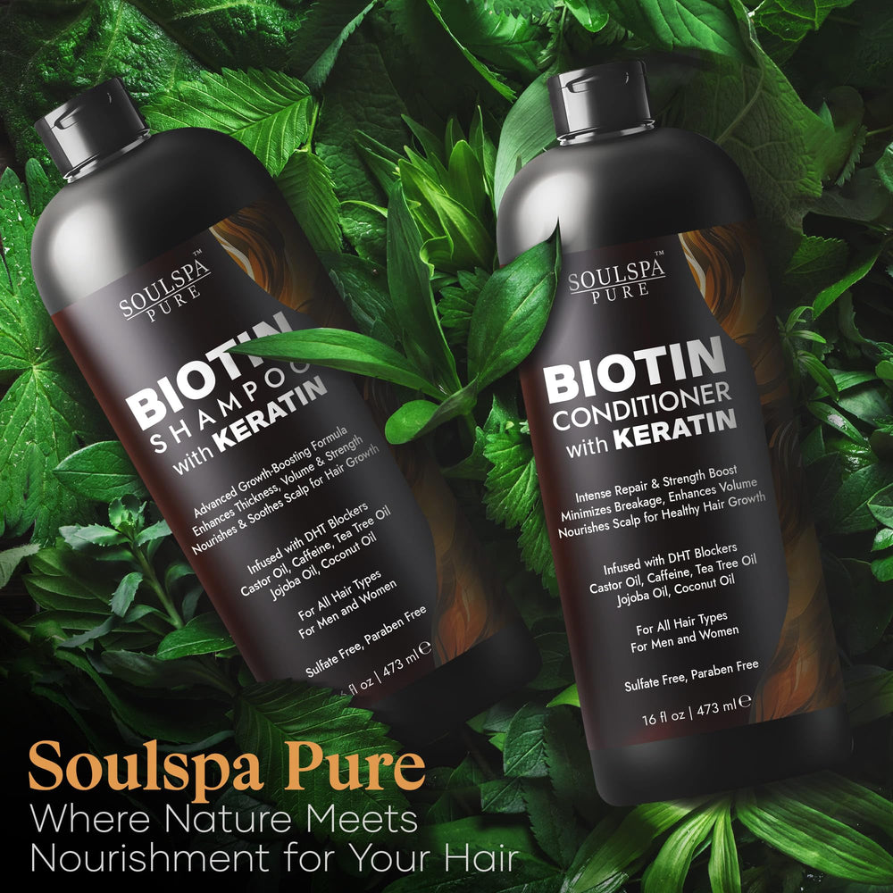 SOULSPA PURE DHT blockers ingredient graphic implies scalp health focus.