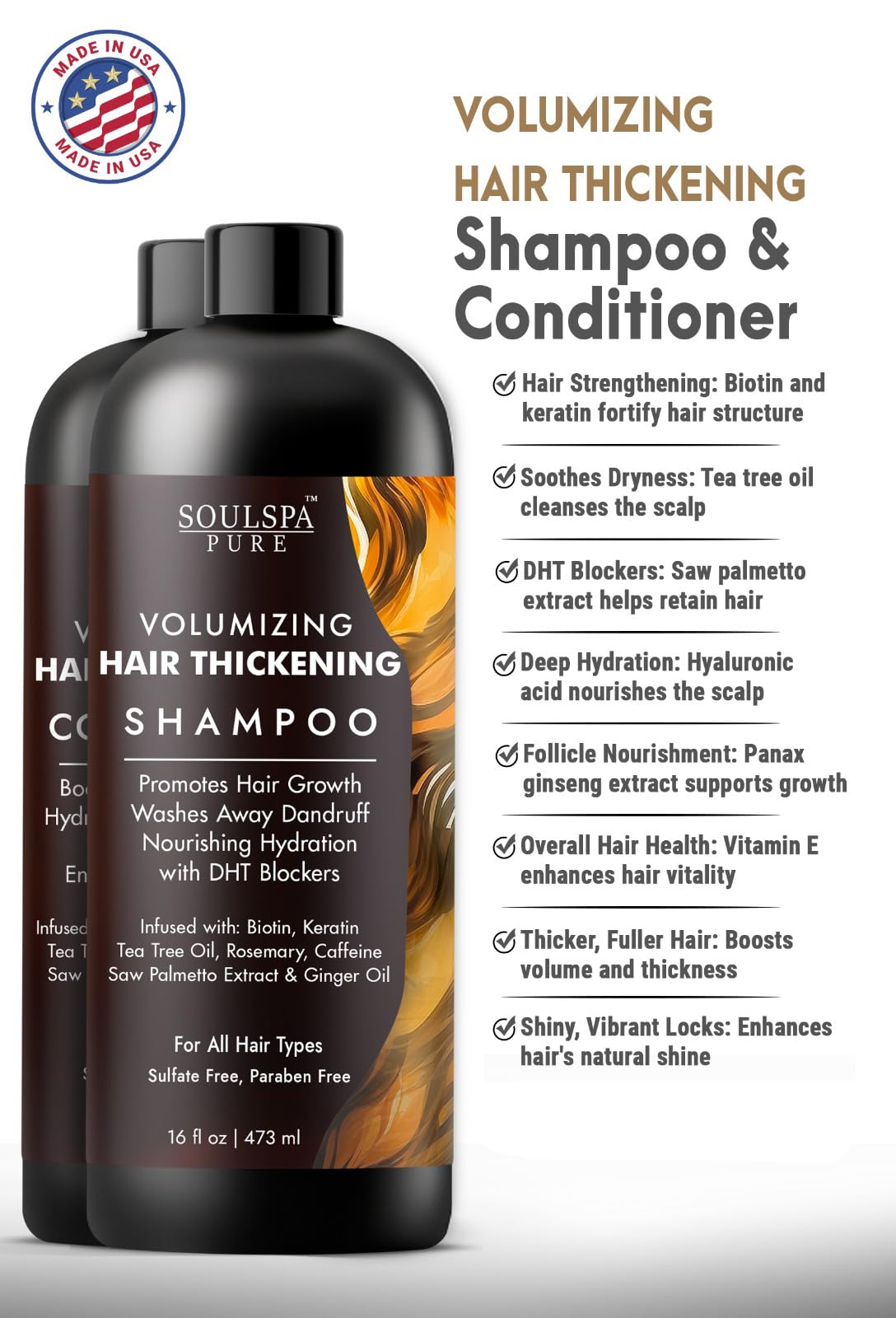 SOULSPA PURE Hair Thickening Conditioner bottle for nourished, fuller strands