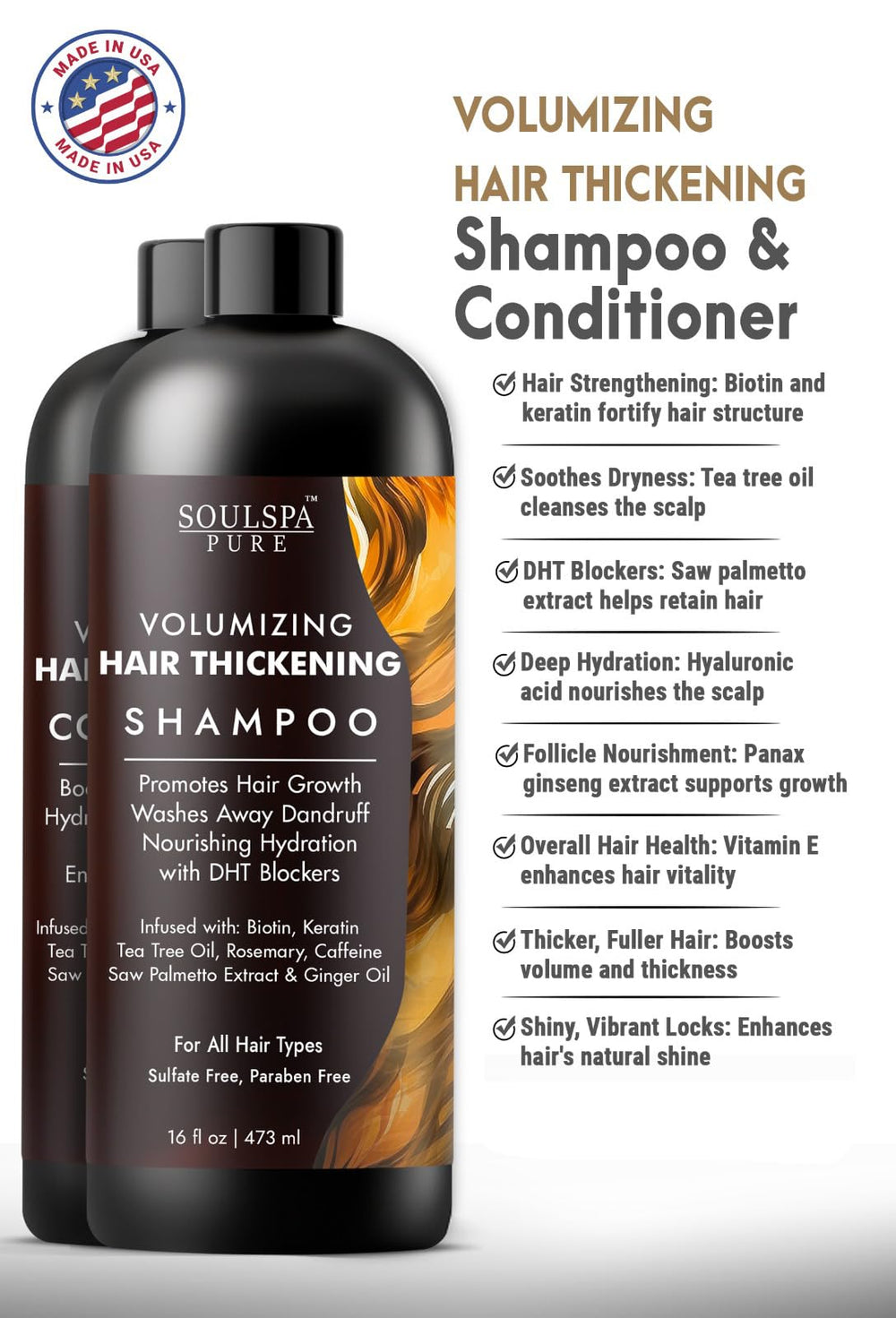 SOULSPA PURE Hair Thickening Conditioner bottle for nourished, fuller strands