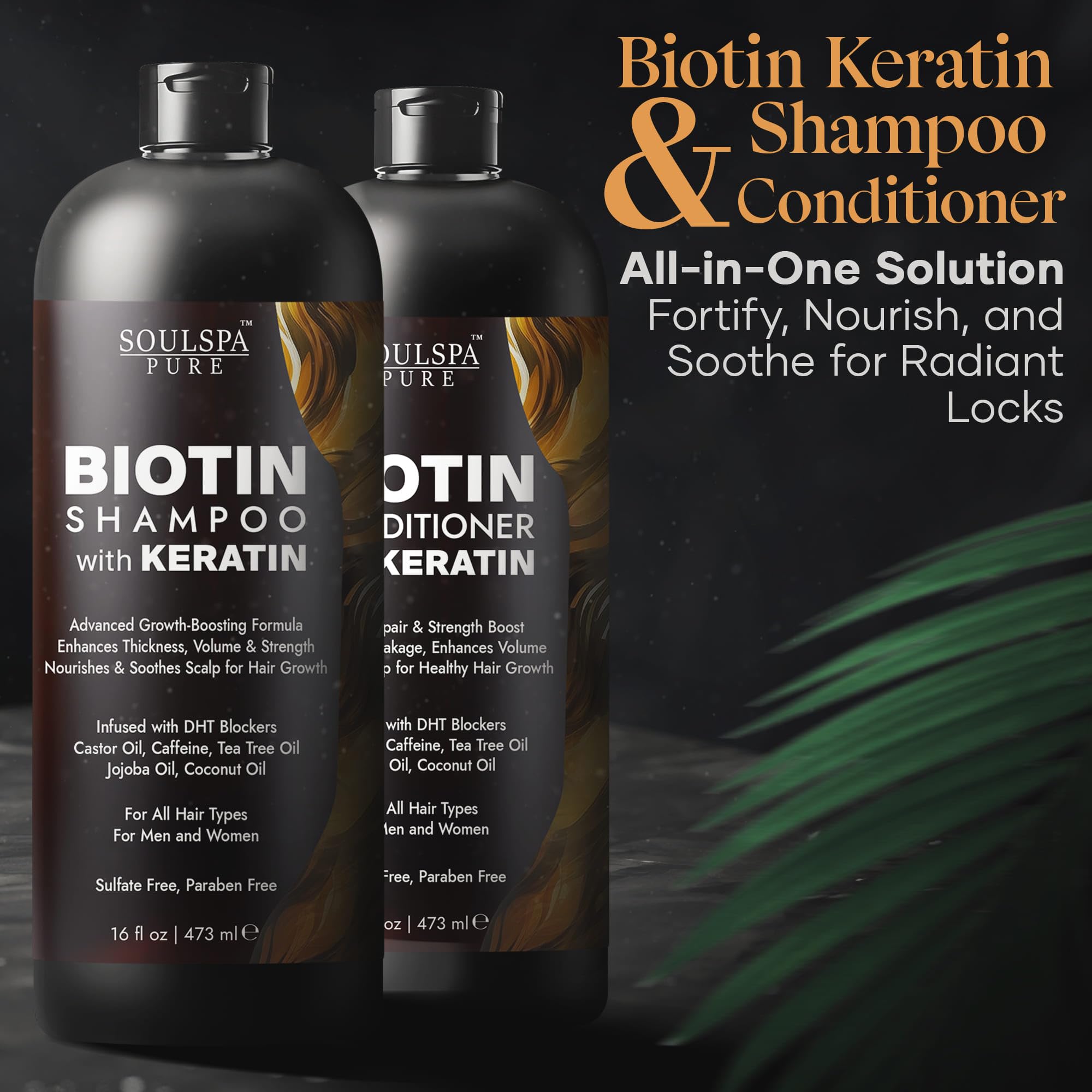 SOULSPA PURE Shampoo and Conditioner set on bathroom shelf conveys premium care.