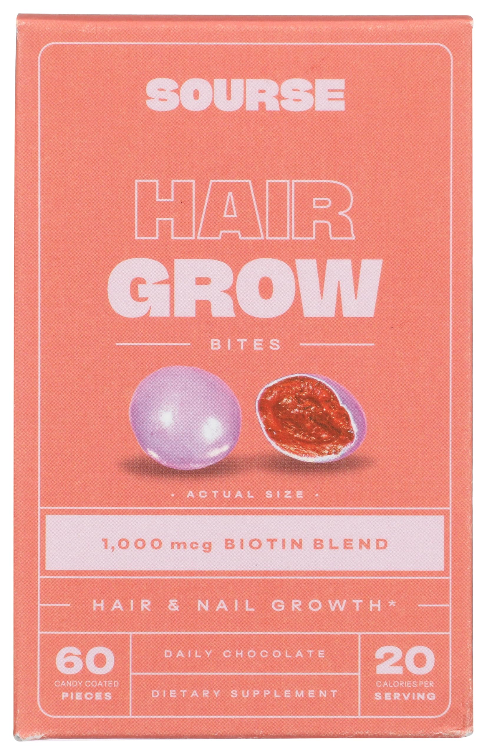 Sourse Hair Grow Bites bottle showing convenient packaging for daily hair support.