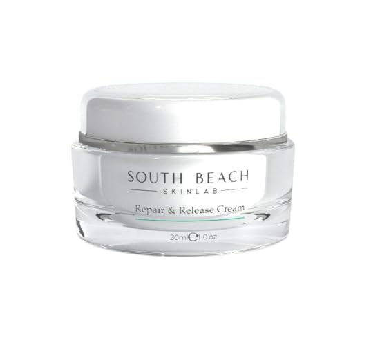 South Beach Skin Lab Repair & Release Cream jar shown, smoothing fine lines with hydrating formula.