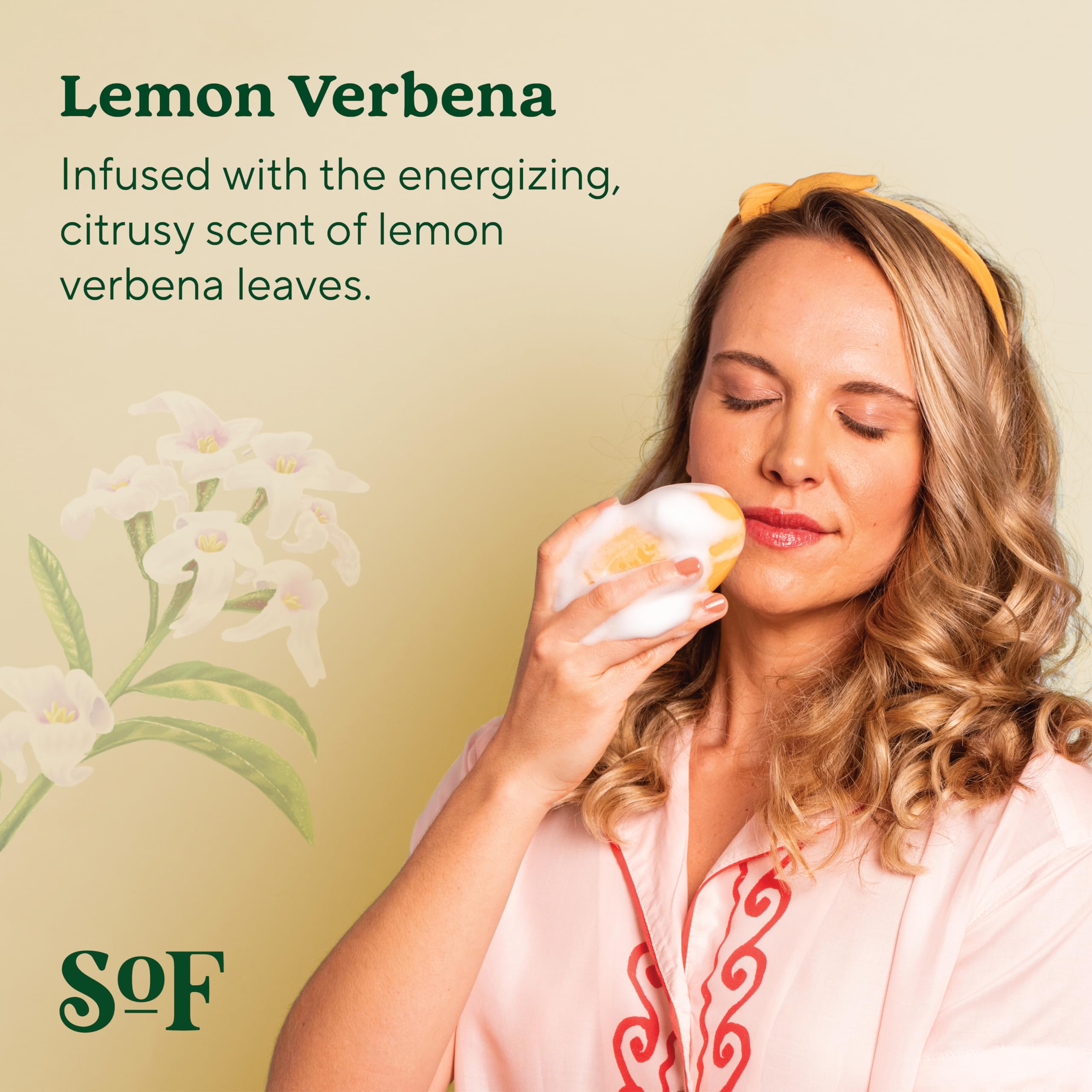 Coconut oil and shea butter ingredients visible, signaling soft, hydrated skin.