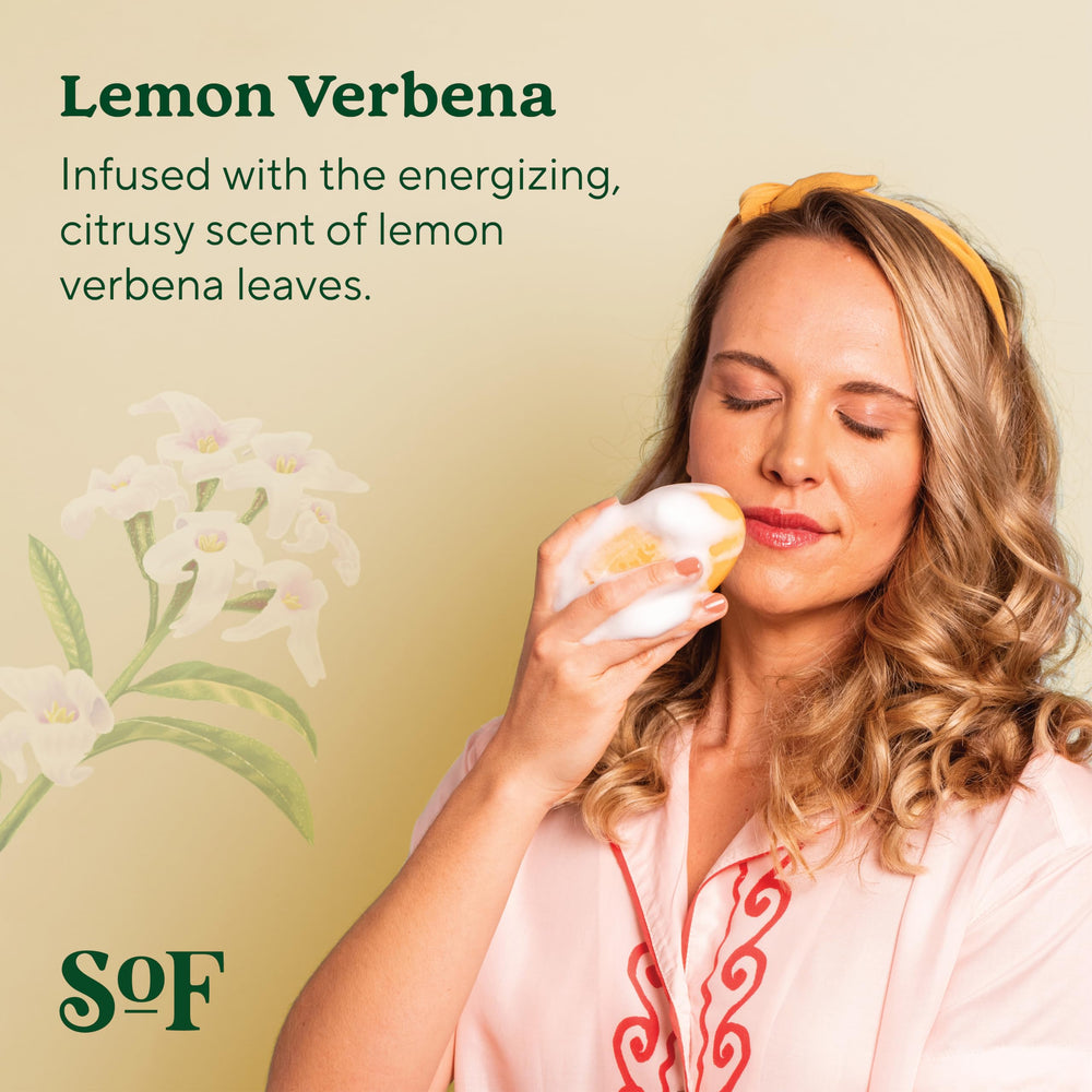 Coconut oil and shea butter ingredients visible, signaling soft, hydrated skin.