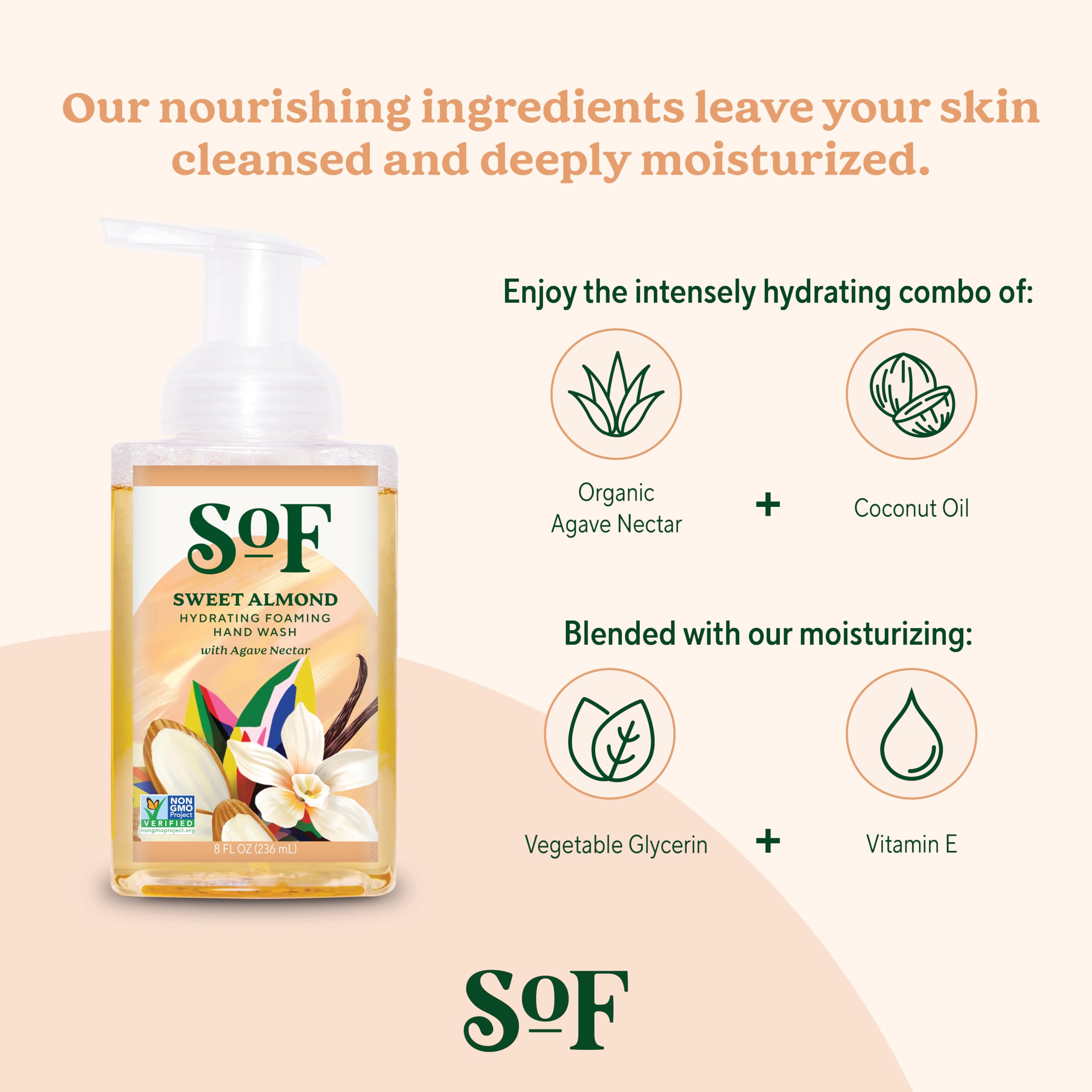 South Of France SoF coconut oil moisturizing-skin close-up shows gentle nourishment.