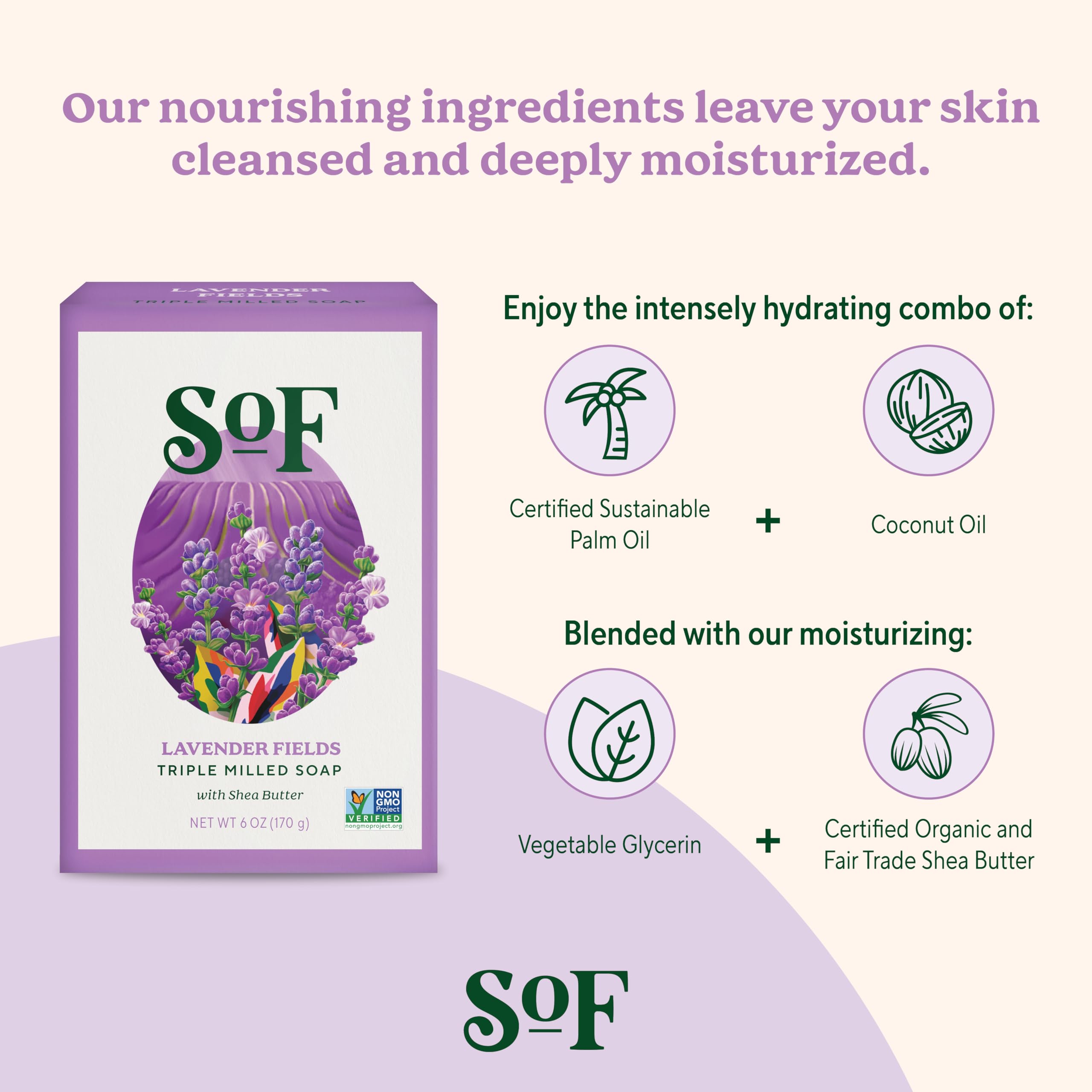Coconut oil-rich foam shown on the Lavender Fields bar by SoF.
