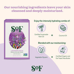 Coconut oil-rich foam shown on the Lavender Fields bar by SoF.