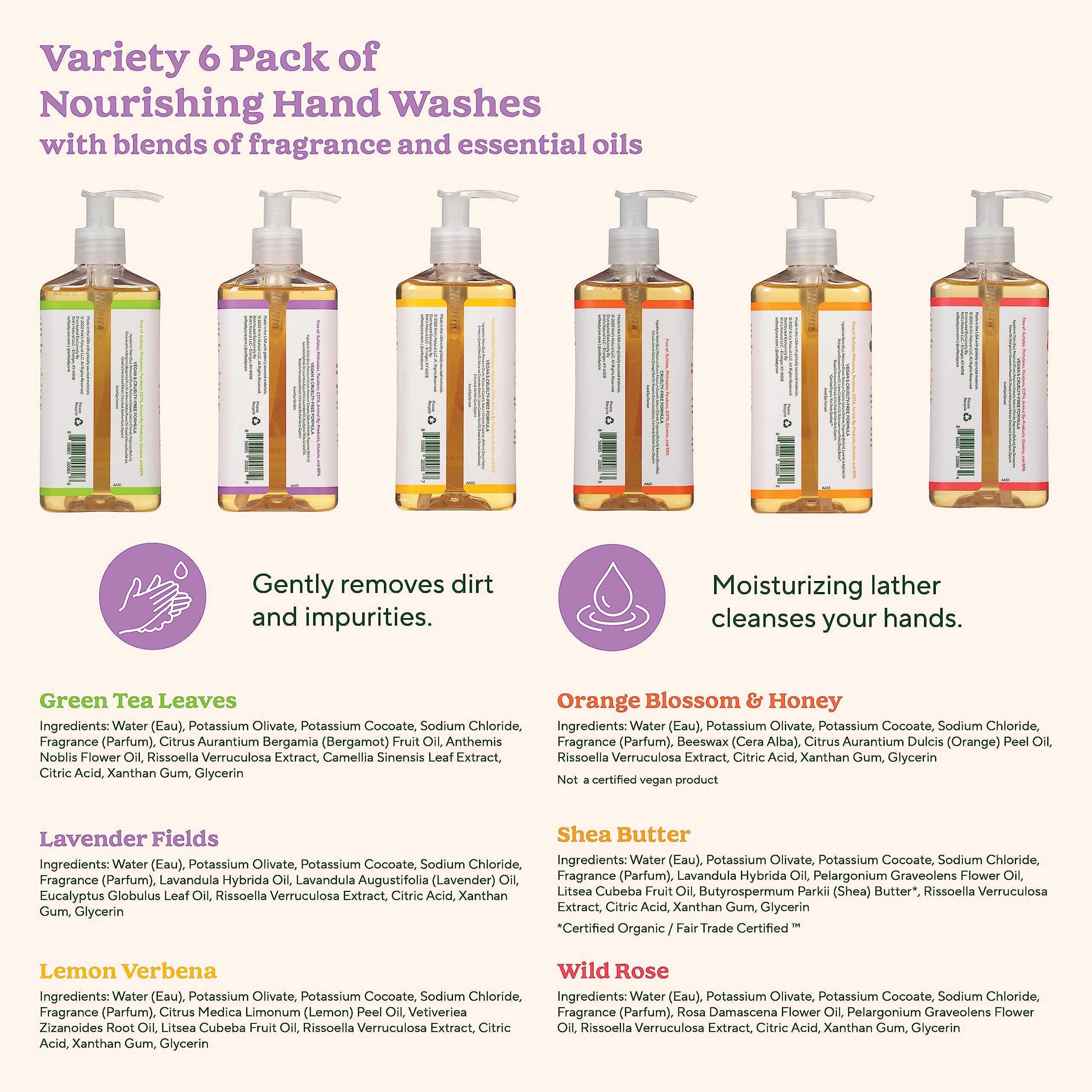 SoF Nourishing Hand Wash label highlights vegan and non-GMO credentials.