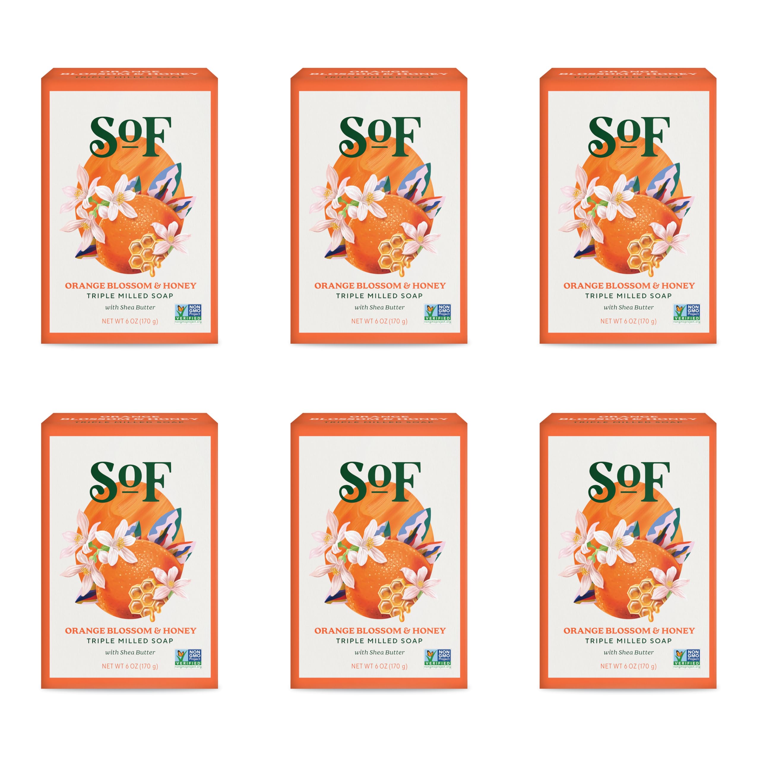 South Of France SoF Orange Blossom Honey bar with bright aroma and nourishing oils.