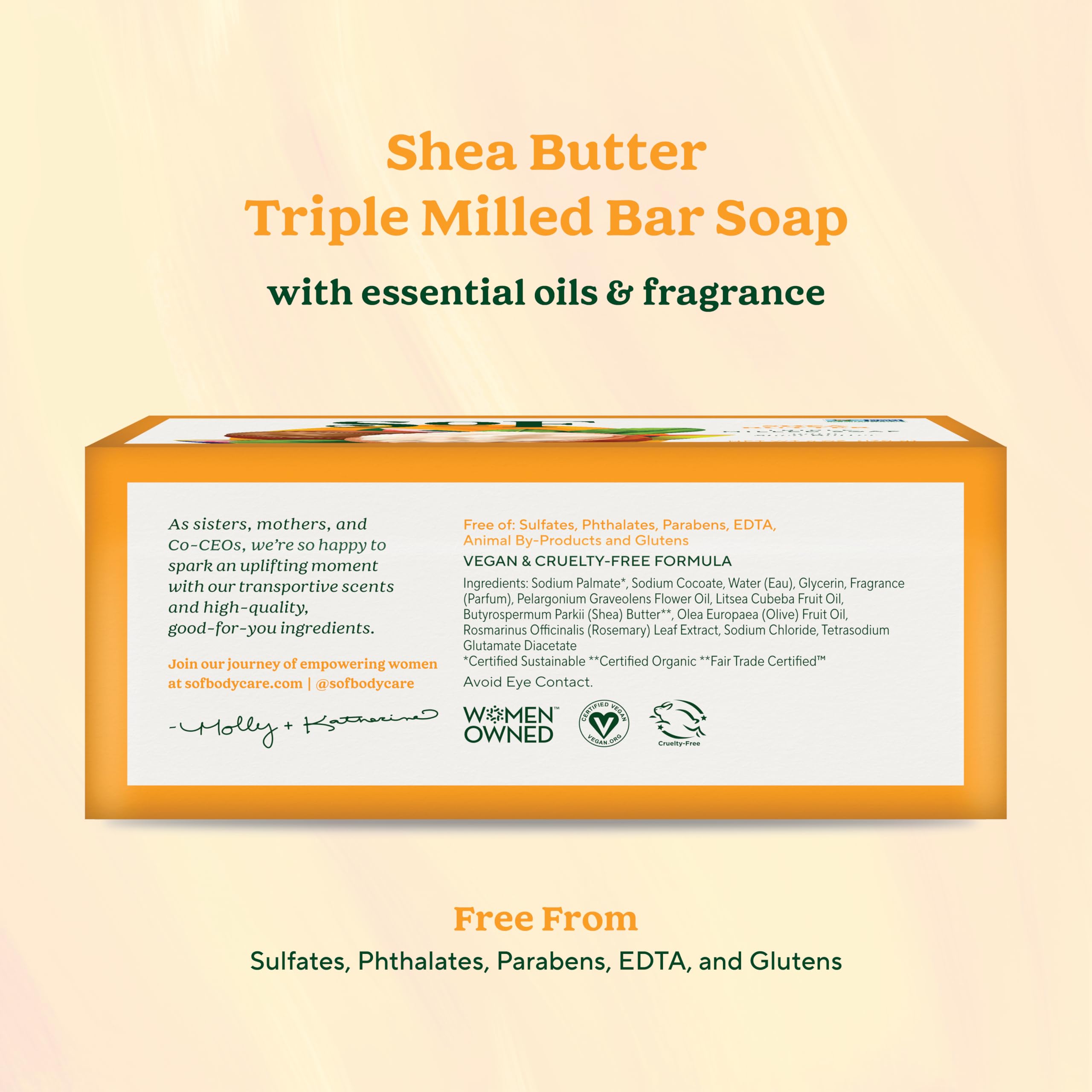 South Of France SoF shea butter soap closeup shows organic moisture benefits.