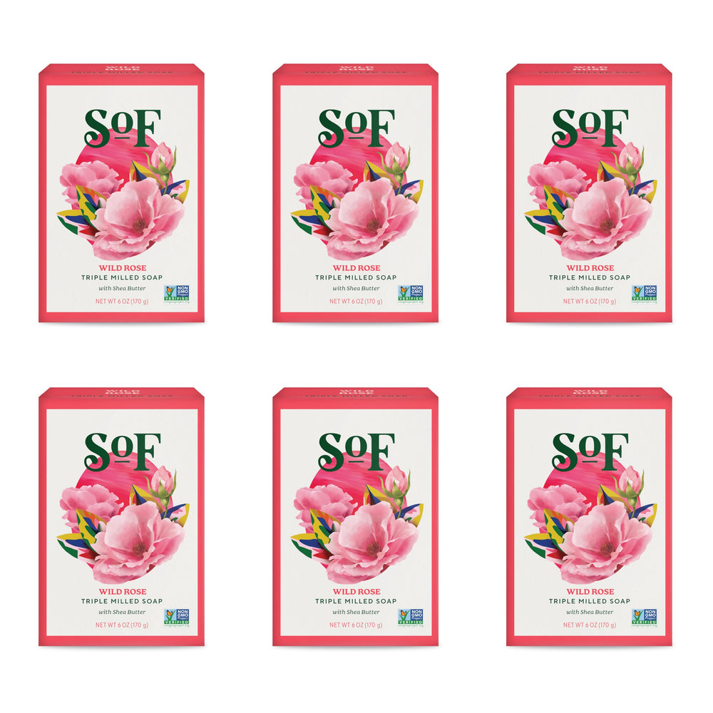 South Of France SoF Wild Rose bar soap lather delivers a creamy cleanse.