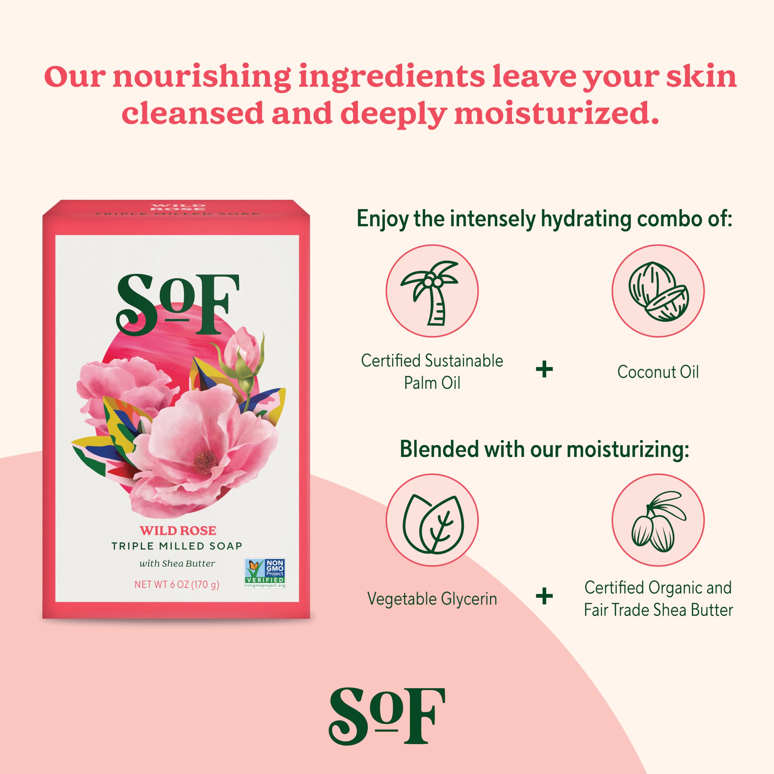 South Of France SoF Wild Rose soap is vegan and non-GMO.