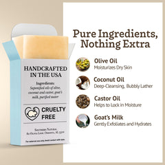 Southern Natural Goat Milk Soap Bar Castile 3-Pack lather closeup, rich and long-lasting