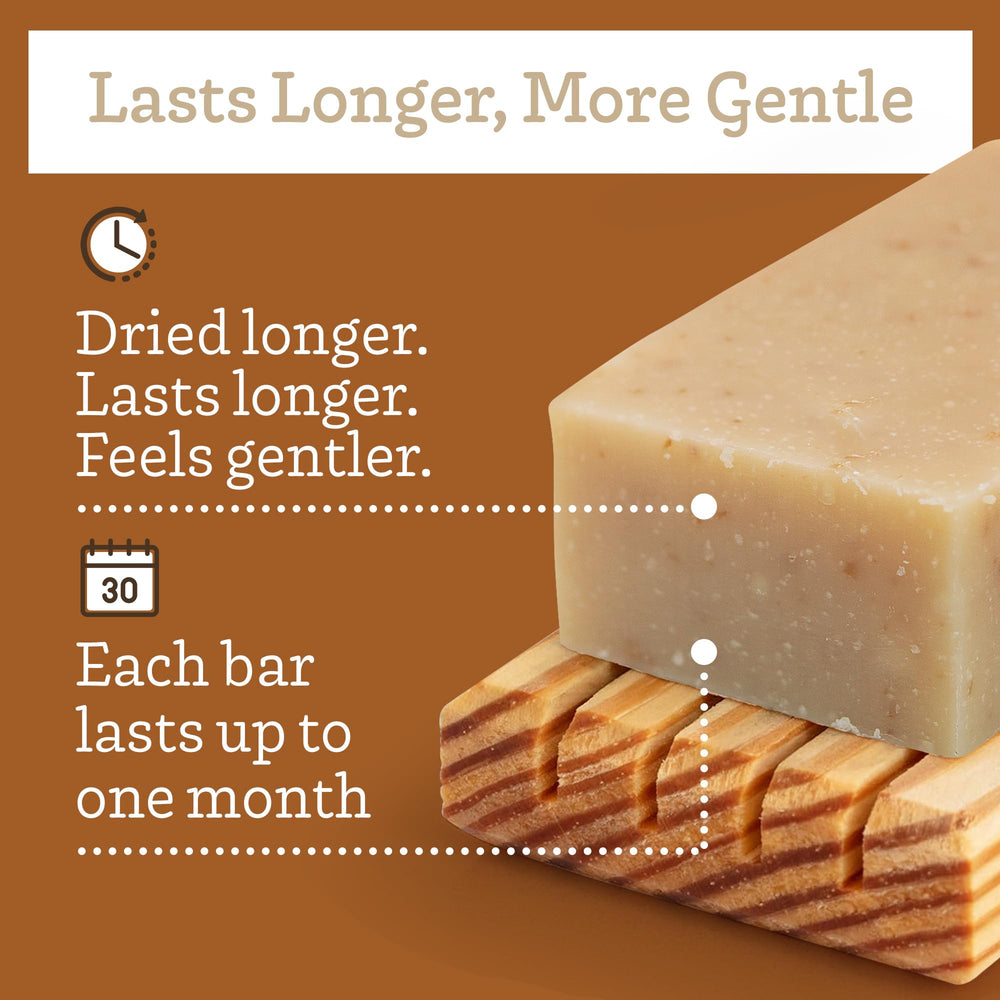 Southern Natural long-lasting lather soap bar held in hand.