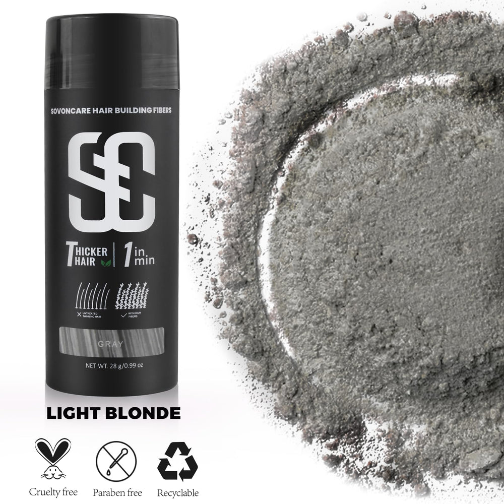 SOVONCARE hair fibers after application deliver an immediate fuller look.