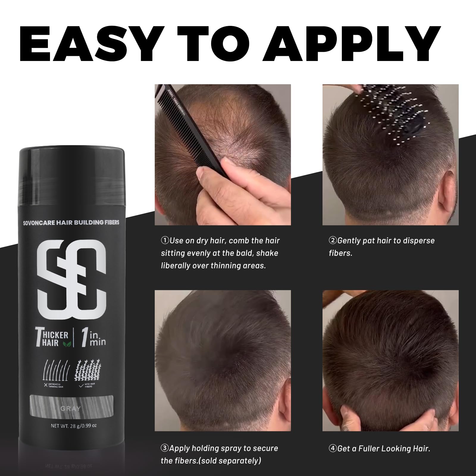 SOVONCARE hair fibers along part line create a fuller, natural-looking part.