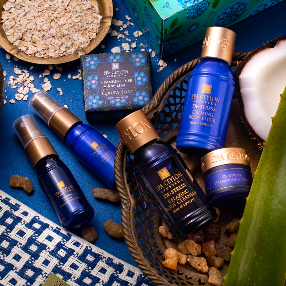 SPA CEYLON De-stress Calming Body Elixir bottle for nourishing skin and calm mood