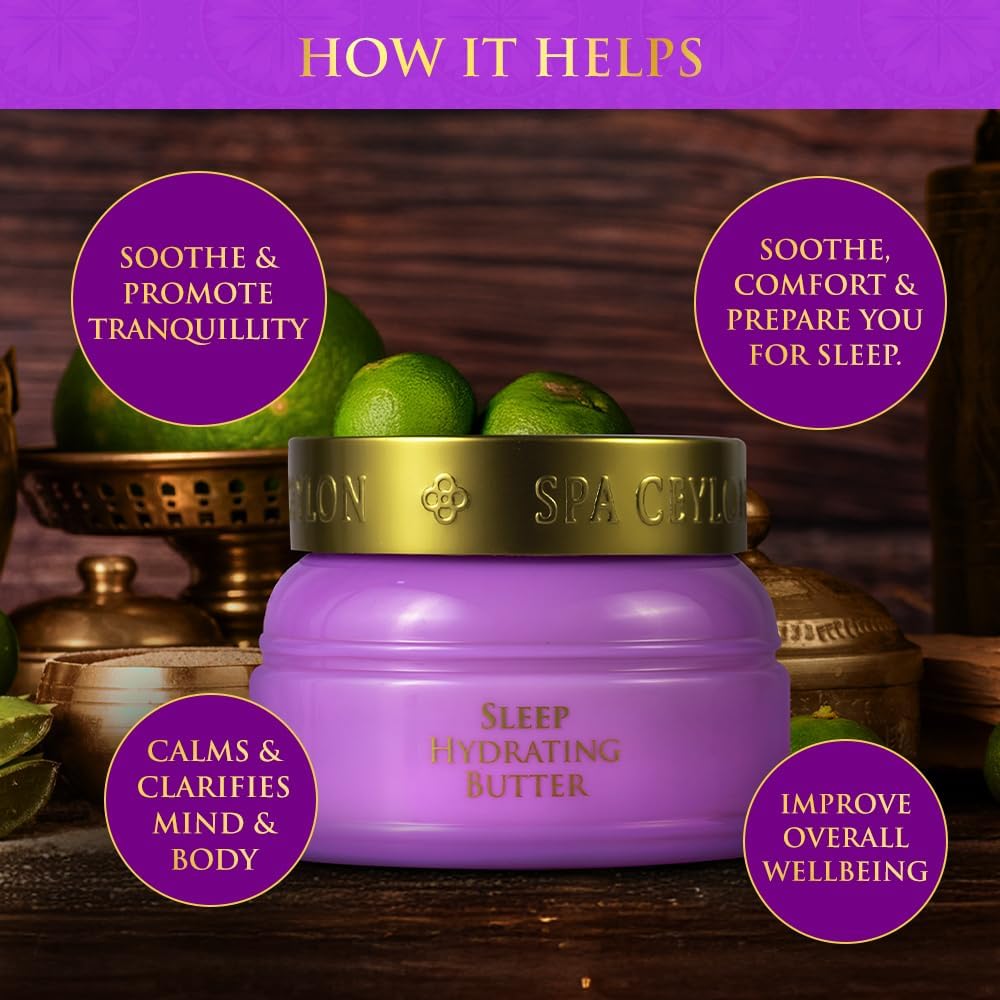 SPA CEYLON Sleep Butter packaging 200g showing sustainable jar and vegan formula